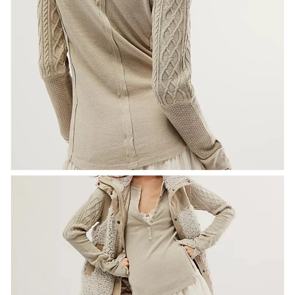 NWT FREE PEOPLE TWISTED CABLE KNIT THERMAL HENLEY - Picture 2 of 9
